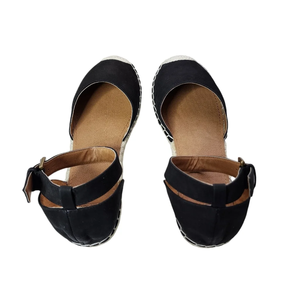 14TH & UNION Denni-Lea espadrille black leather flats buckle ankle straps
